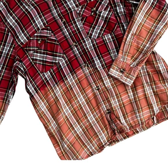 Bleach Dyed Plaid Shirt, Schmidt for Women Large Shirt, OOAK Bleached Shirt - Picture 2 of 4